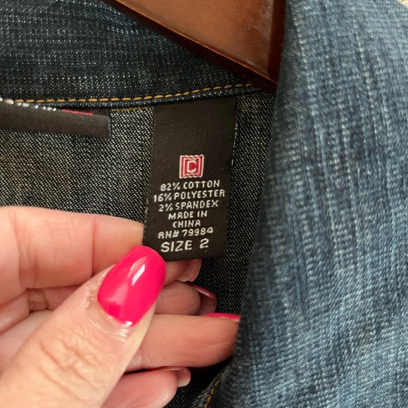 Chico’s Denim Rhinestone Jean Jacket with Pockets Women’s size Large - Picture 15 of 16